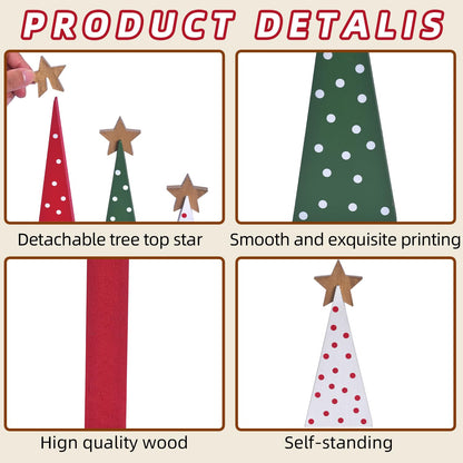 Wooden Christmas Tree Table Decor, 3PCs Rustic Wood Xmas Trees with Detachable Stars, Christmas Decorations Tabletop Shelf, Tiered Tray Centerpieces for Holiday Home Decor (Gold Star)