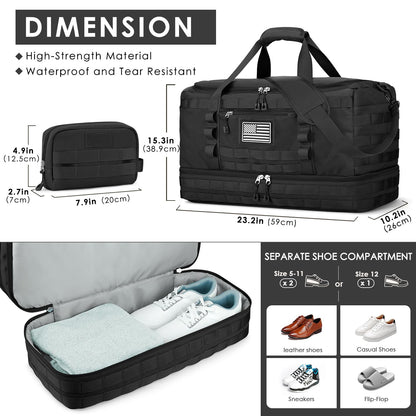 ETRONIK Travel Bag for Men Women, Gym Bag & Tactical Duffle Bags for Travel, Carry on with Toiletry Bag and Shoe Compartment, Weekender Overnight Trip with Wet Pocket for Workout Medical, Black