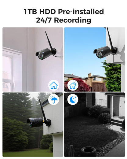 Hiseeu Wireless Pro WiFi Security Camera System, 16CH 4K NVR Kit, Plug-in Powered 12Pcs 5MP CCTV Home Security Camera System for Indoor/Outdoor, Night Vision, Waterproof, Motion Detection, 3TB HDD