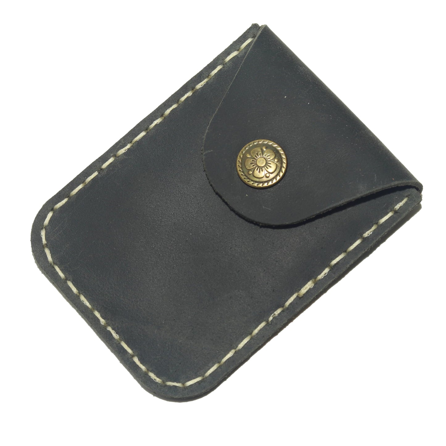 JingRongDa Handmade Men's Slim Genuine Leather Card Holder with Secure Closure Design Front Pocket Design Card Case for Everyday Carry (Black)
