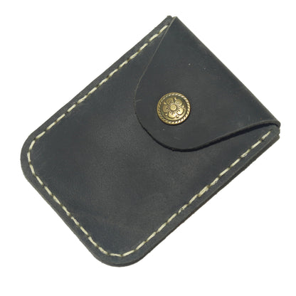 JingRongDa Handmade Men's Slim Genuine Leather Card Holder with Secure Closure Design Front Pocket Design Card Case for Everyday Carry (Black)
