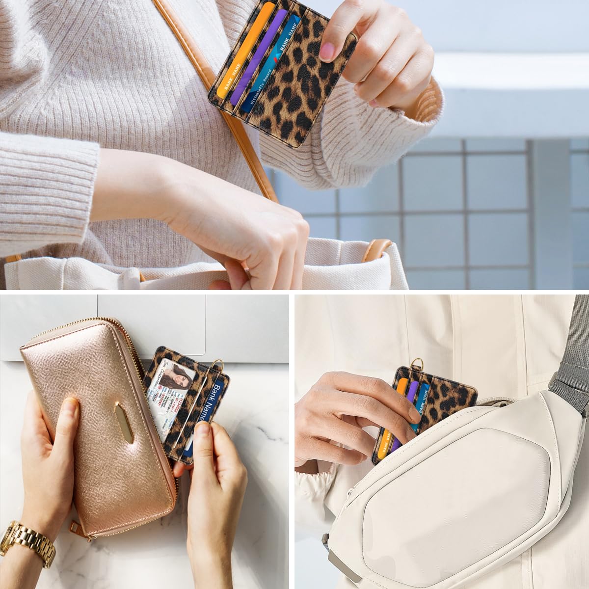 Simikol Slim Minimalist Pocket Credit Card Holder Wallet RFID Blocking Lightweight Thin Small Cute Card Cases,Leopard