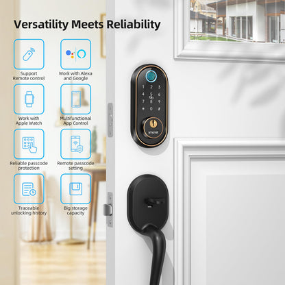 Smart Keyless Entry Door Lock - Fingerprint Electronic Deadbolt Touchscreen Keypad SMONET Biometric Digital Bluetooth Door Lock Smart Deadbolt Compatible with Alexa for Homes and Hotel