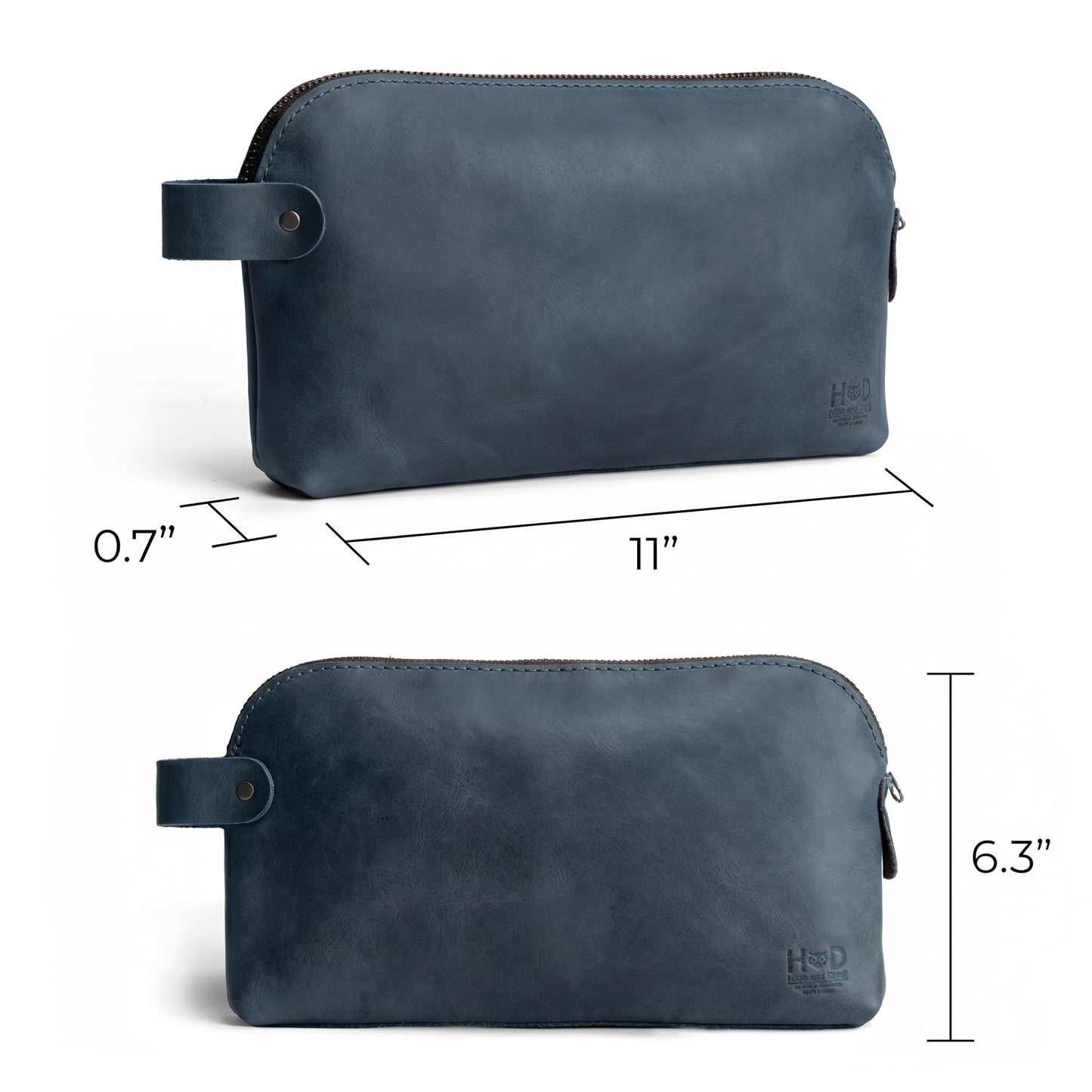 Hide & Drink, Large Rustic All Purpose Dopp Kit Utility Bag for Cords & Chargers, Travel Bag, Multi-Purpose Bag, Full Grain Leather, Handmade, Slate Blue