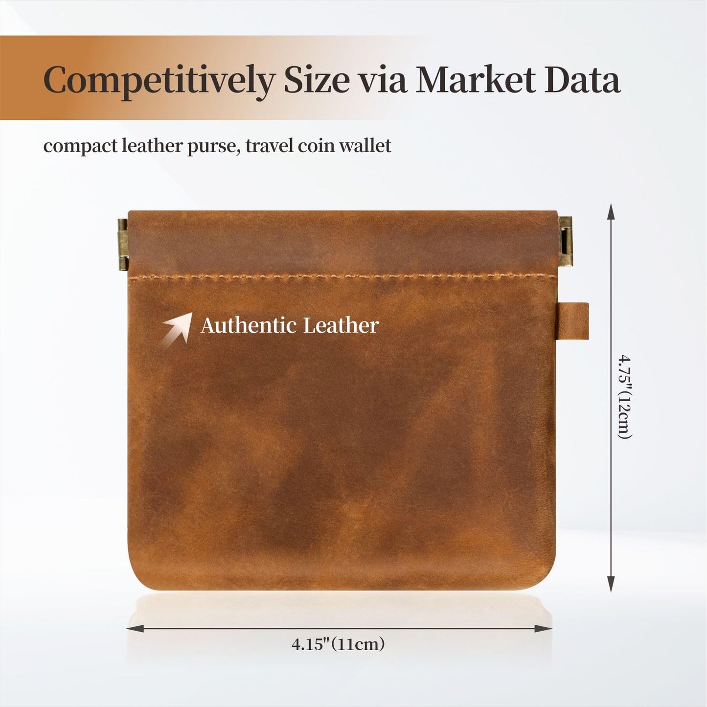 Leather Coin Purse with Wristlet, Aesthestyle Coin Pouch with Dual Interlayer, Card and Change Holder, Easy Clip on without Zipper, Squeeze Coin Wallet, Handmade Genuine Leather Wallet For Men/Women