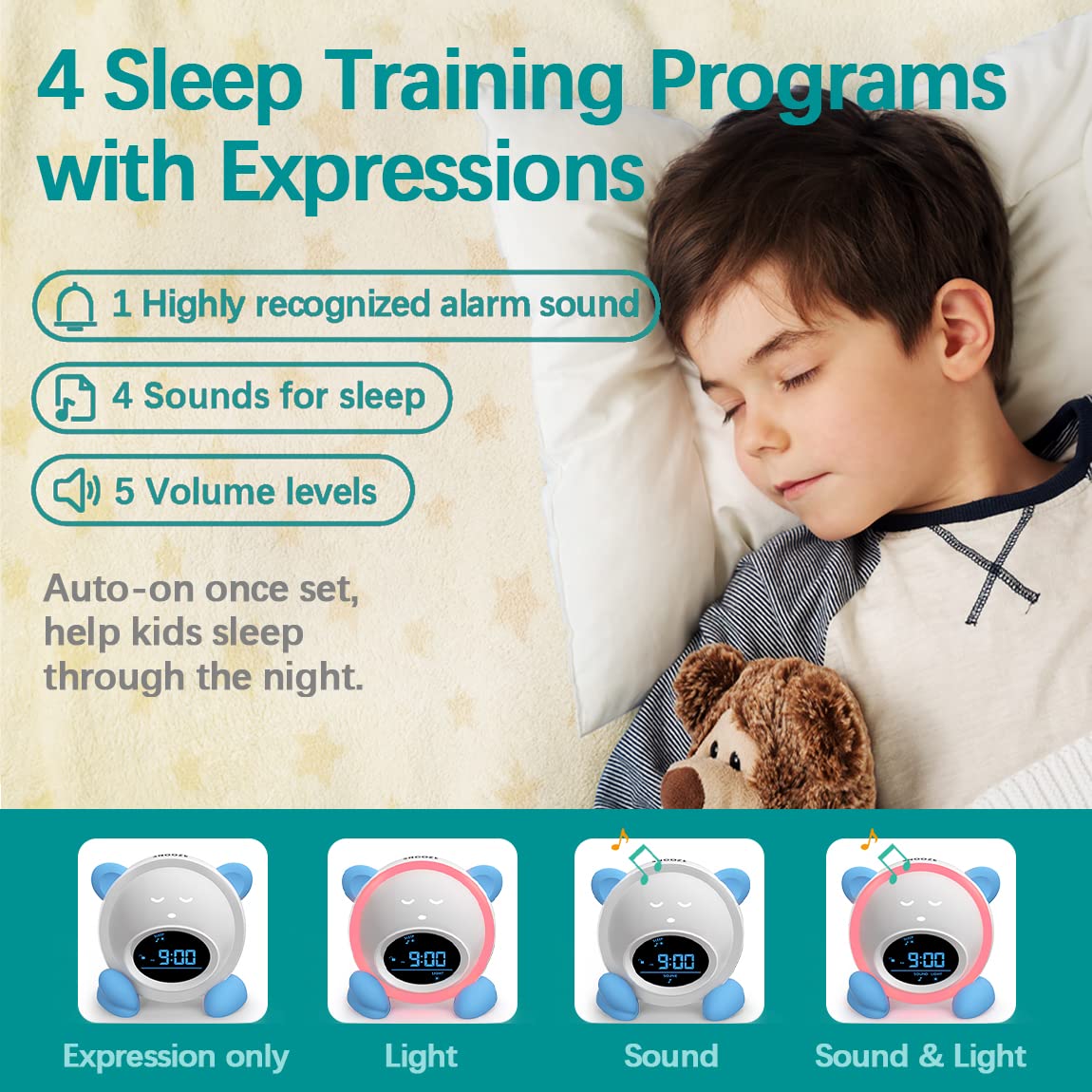 Windflyer OK to Wake Clock for Kids, Sleep Training Clock with Night Light and Sound Machine, Kids Alarm Clock for Bedrooms (Blue)