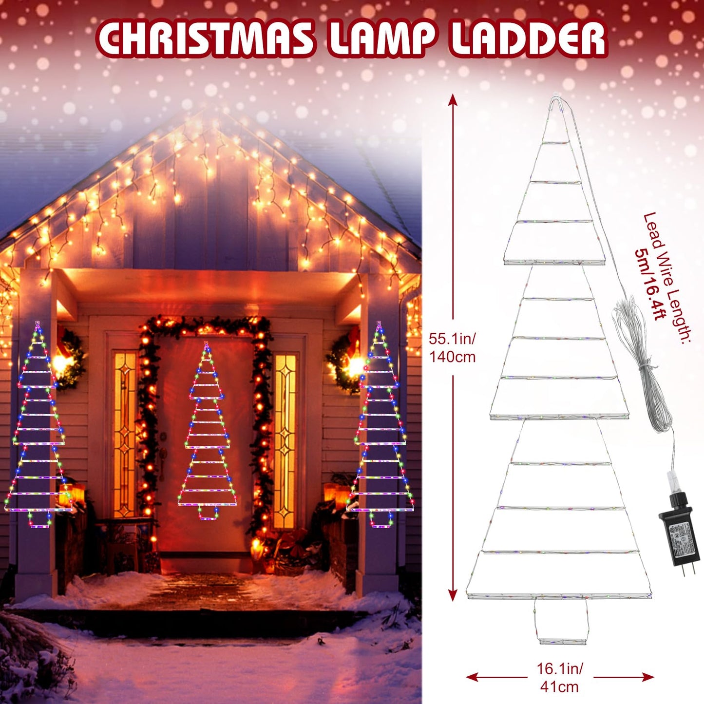 (2023 New) Christmas Decorations LED Christmas Light 4.3ft Christmas Ladder Tree Lights,165 LED Outdoor Christmas Lights Decorations for Home,Wall,Window,Xmas Tree Decor (Green),(‎YLS1000WD01)