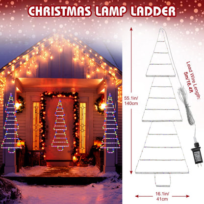 MUYUN LED Christmas Ladder Tree Lights, 4.3ft, 165 Multicolor LEDs, 8 Modes, Waterproof, Indoor/Outdoor