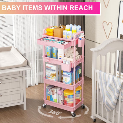 Goovilla 3 Tier Rolling Utility Cart Organizer with Removable Drawer, Stable and Sturdy Black Rolling Storage Carts with 2 Lockable Wheels for Bathroom, Kitchen, Snack, Craft, Makeup, Baby Essentials
