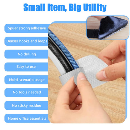 80PCS Hook and Loop Cable Ties, Under Desk Cable Management, Adhesive Cable Straps, Cord Management Hider Idea, Cord Organizer for Desk, Computer Accessories, Home Office Organization, Black+White