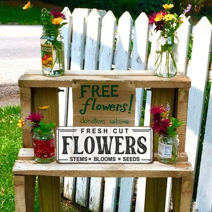 Fresh Cut Flowers Sign, Metal, 6x16 inches, Vintage Farmers Market Art, Flower Shop Wall Decor, Garden Sign