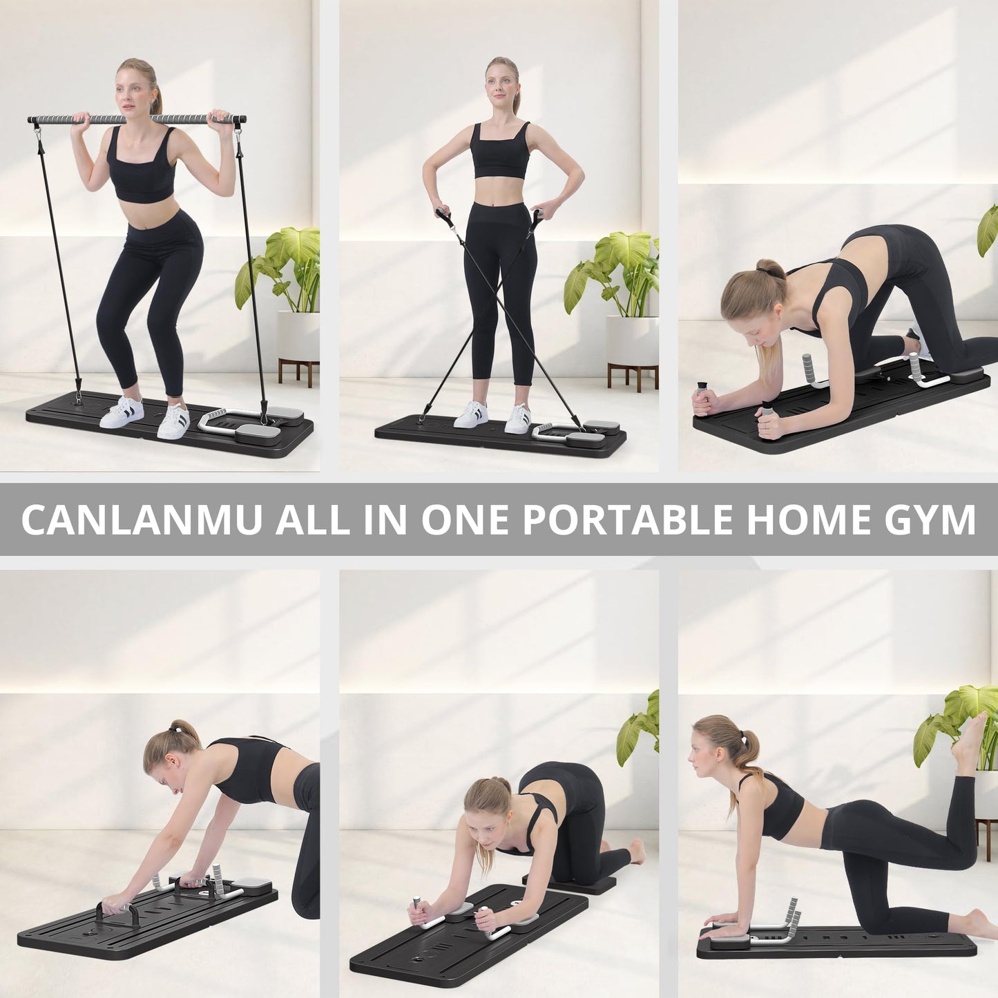 JANUA Pilates Board - Pilates Reformer Set, Multi-Purpose Foldable Pilates Reformer Board for Home, 5 in 1 Pilates Sliding Board (Black Set)