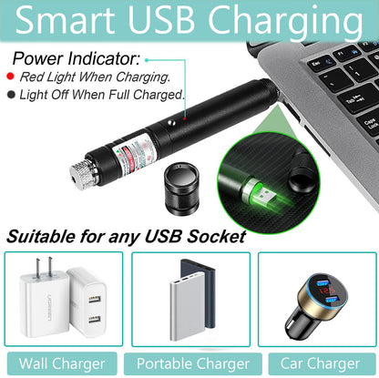 Green Laser Pointer Long-Range Laser Pointer High Power-Rechargeable Laser Pointer for Hiking, Presentations & Outdoor Use