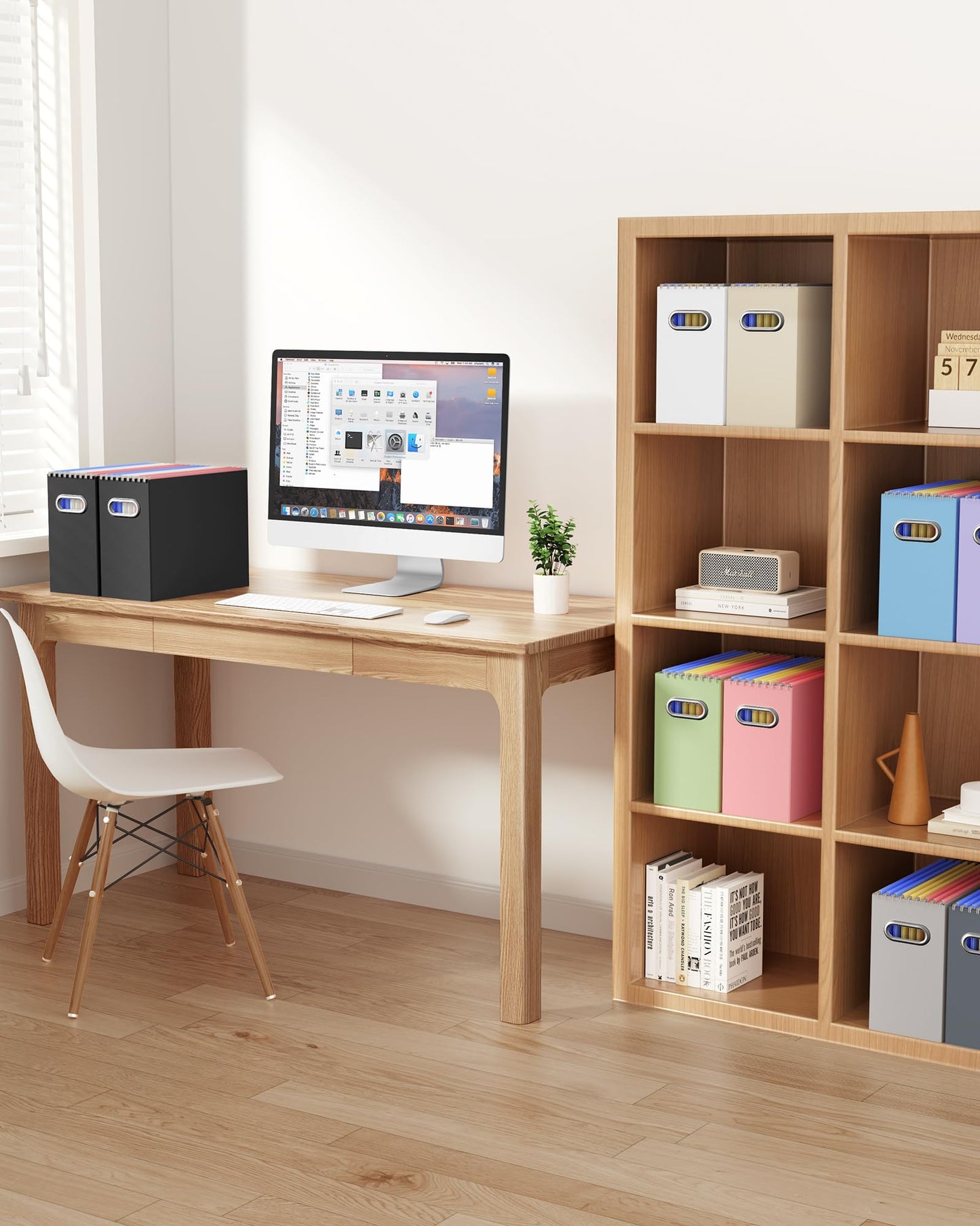 Oterri Cardboard File Organizer Box for Hanging File Folders Letter Size,File Box for Computer Desk,File Cabinet,Working Home,Office,Classroom (Beige, Letter Size - 6 Packs)