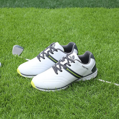Waterproof Golf Shoes Men Professional Golf Sneakers Spikless Light Weight Walking Footwears Outdoor Male Walking Shoes (10.5,White)