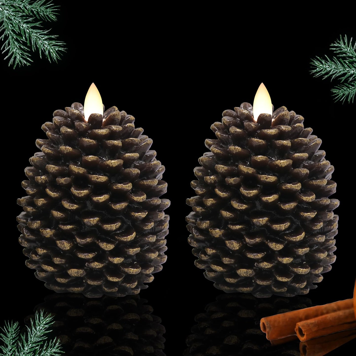 Lasumora LED Flameless Pinecone Candles with 6H Timer, Battery Operated Waxy Pillar Candles, 2 Pack Christmas Candles Flickering Acorn Decor Woodsy Home Décor Christmas Gifts(Brown, 3.5 x 4.7 Inch)