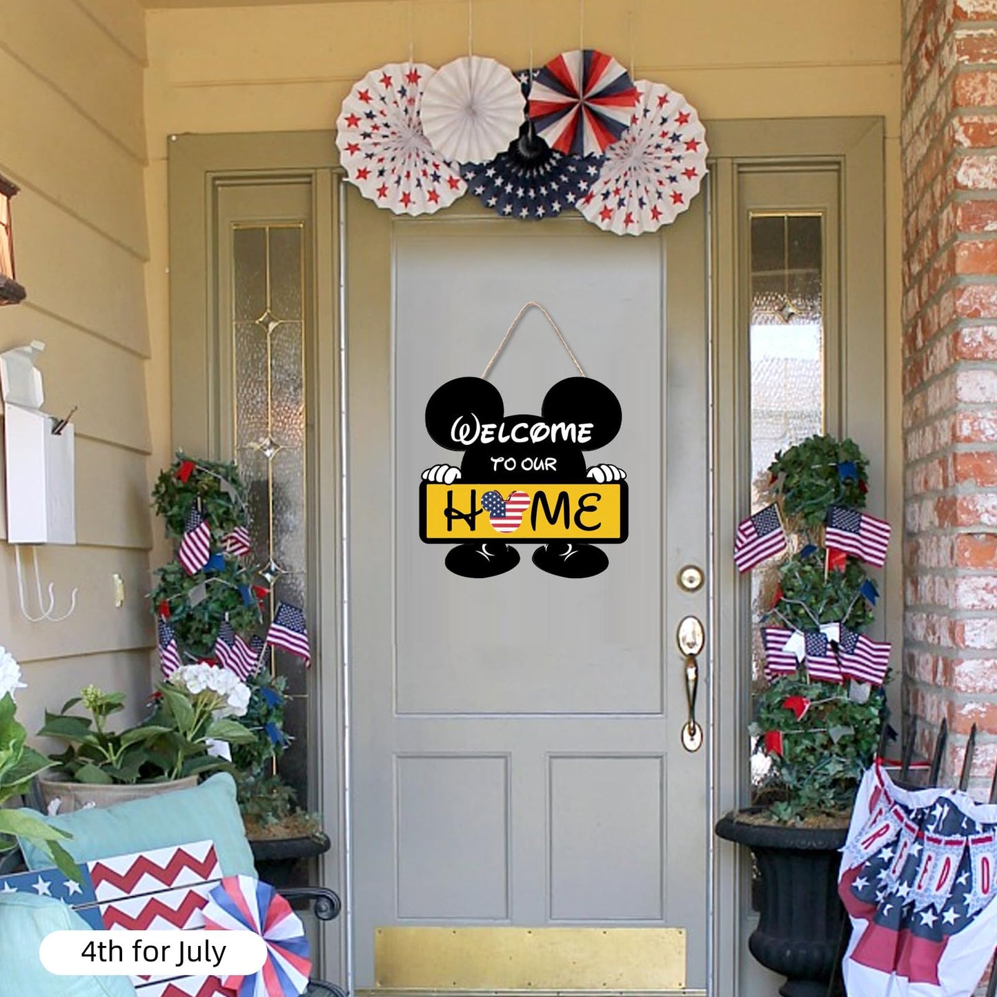 FUEMEILY Cute Mouse Seasonal Interchangeable Welcome Door Sign, Welcome to Our Home Sign with 20pcs Interchangeable Holiday Pieces for Farmhouse/Wall/Porch Decor and Housewarming Gift (Yellow)