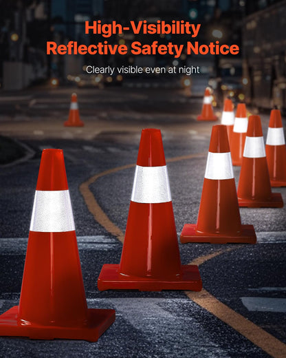 VEVOR 12Pack 18" Traffic Cones, Safety Road Parking Cones PVC Base, Orange Traffic Cone with Reflective Collars, Hazard Construction Cones for Home Traffic Parking