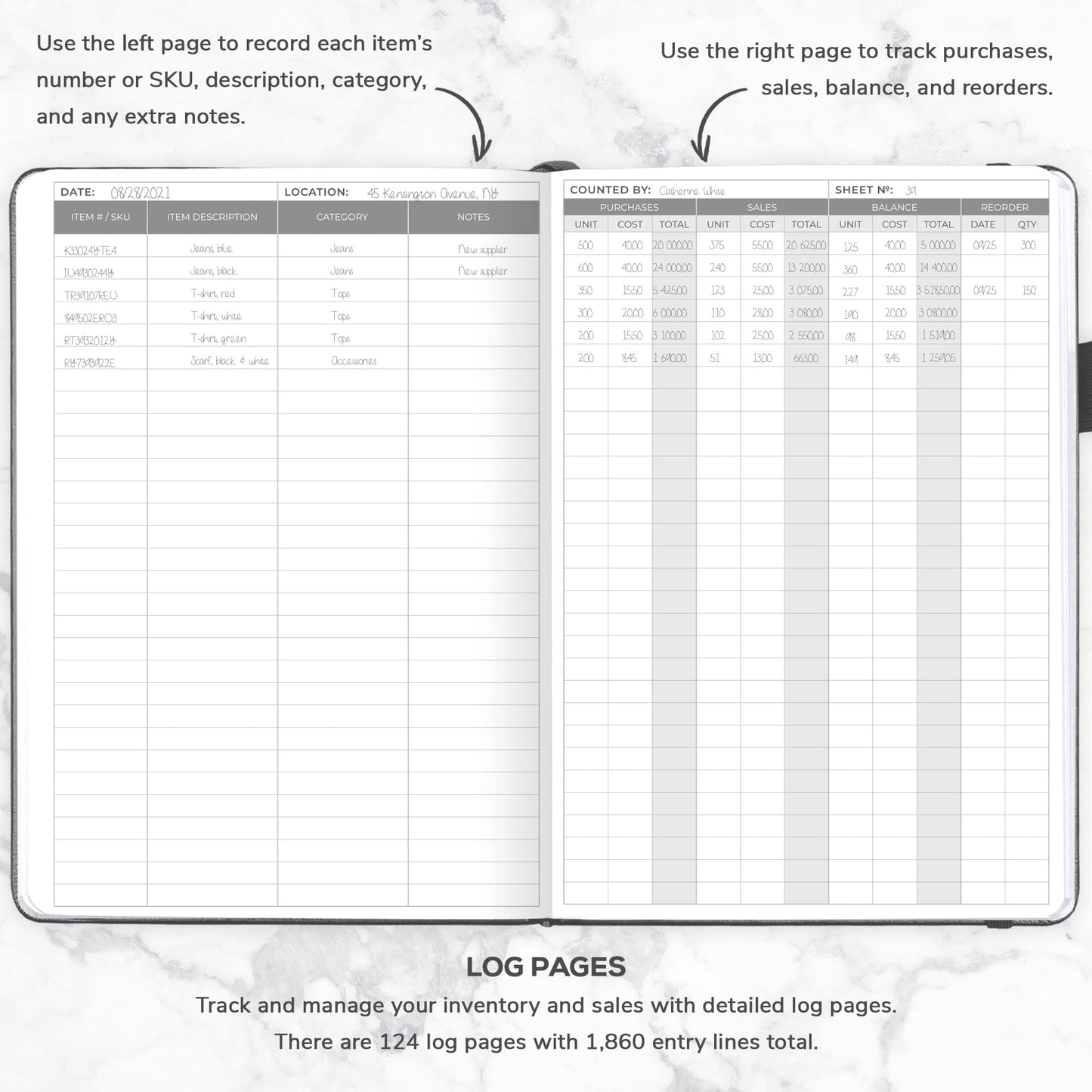 Clever Fox Inventory & Sales Log Book for Small Business – Inventory Ledger Book, Inventory Notebook, Order Tracker Book for Purchases, Sales & Reorders – Undated, Hardcover, A5, Silver Black