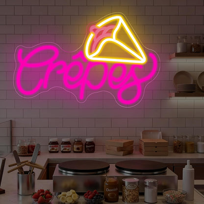 French Crepes Neon Sign, LED Neon Sign Wall Decor for Dessert Café Bakery Kitchen, Food Neon Signs for Wall Decor Gift for Crepe Lovers 16.7” × 10.8”
