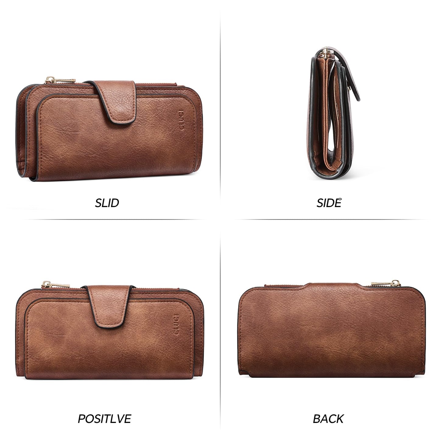 CLUCI Women Wallet Leather RFID Blocking Designer Trifold Card Holder Ladies Clutch with ID Window Brown
