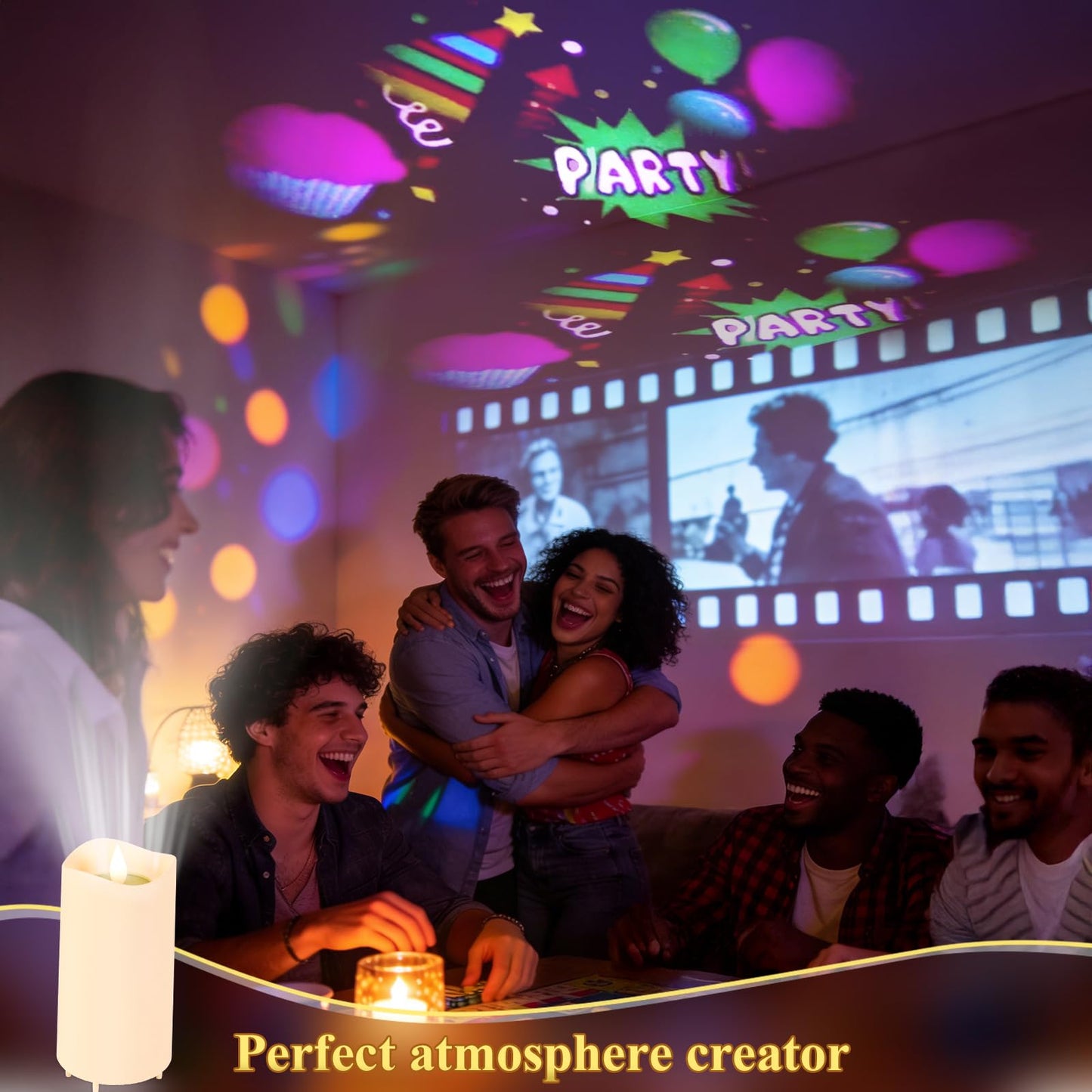 IMAGE Flameless Candles Light, Night Light with Projector, Battery/USB-C LED Candle Indoor Light Gift for Christmas Halloween Birthday Wedding Easter Home Decor, 6 Slides, Remote & Timer