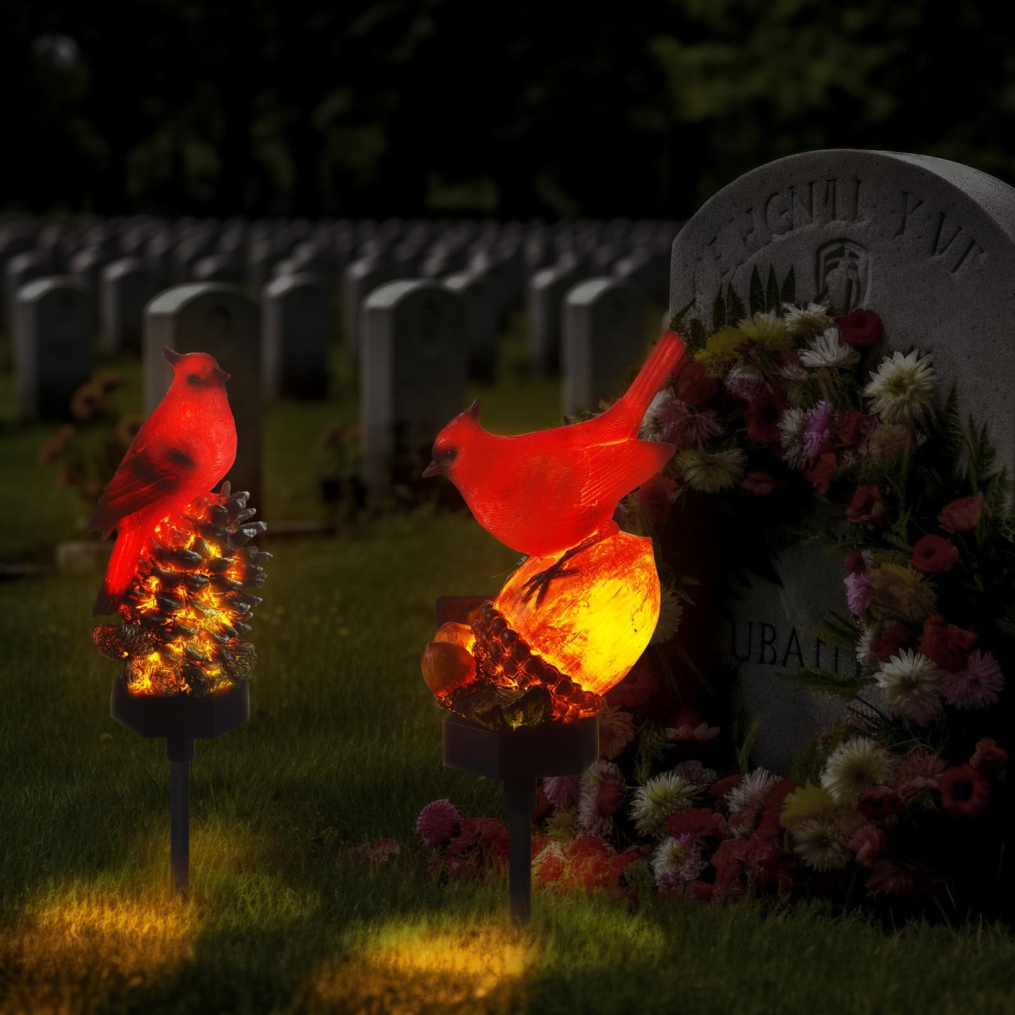 Capoda 2 Pack Solar Lights Decorative Garden Outdoor , Red Cardinal Bird Stakes for Pathway Yard Lawn, Waterproof Resin Figurine Memorial Sympathy Gifts for Mom Women, Cemetery Grave Decorations