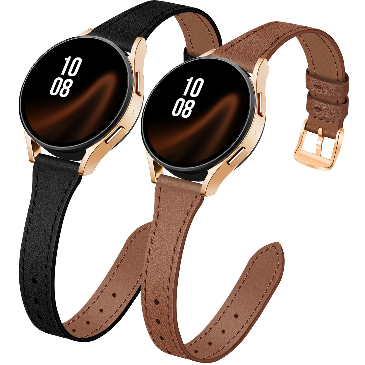 JR.DM 2 Pack Slim Leather Bands Women Compatible with Samsung Galaxy Watch 7/6/5/4/Active 2/4 Classic/6 Classic/5 Pro/FE 40mm 42mm 43mm 44mm 45mm 46mm 47mm, Top Leather Soft Watch Thin Straps，20mm