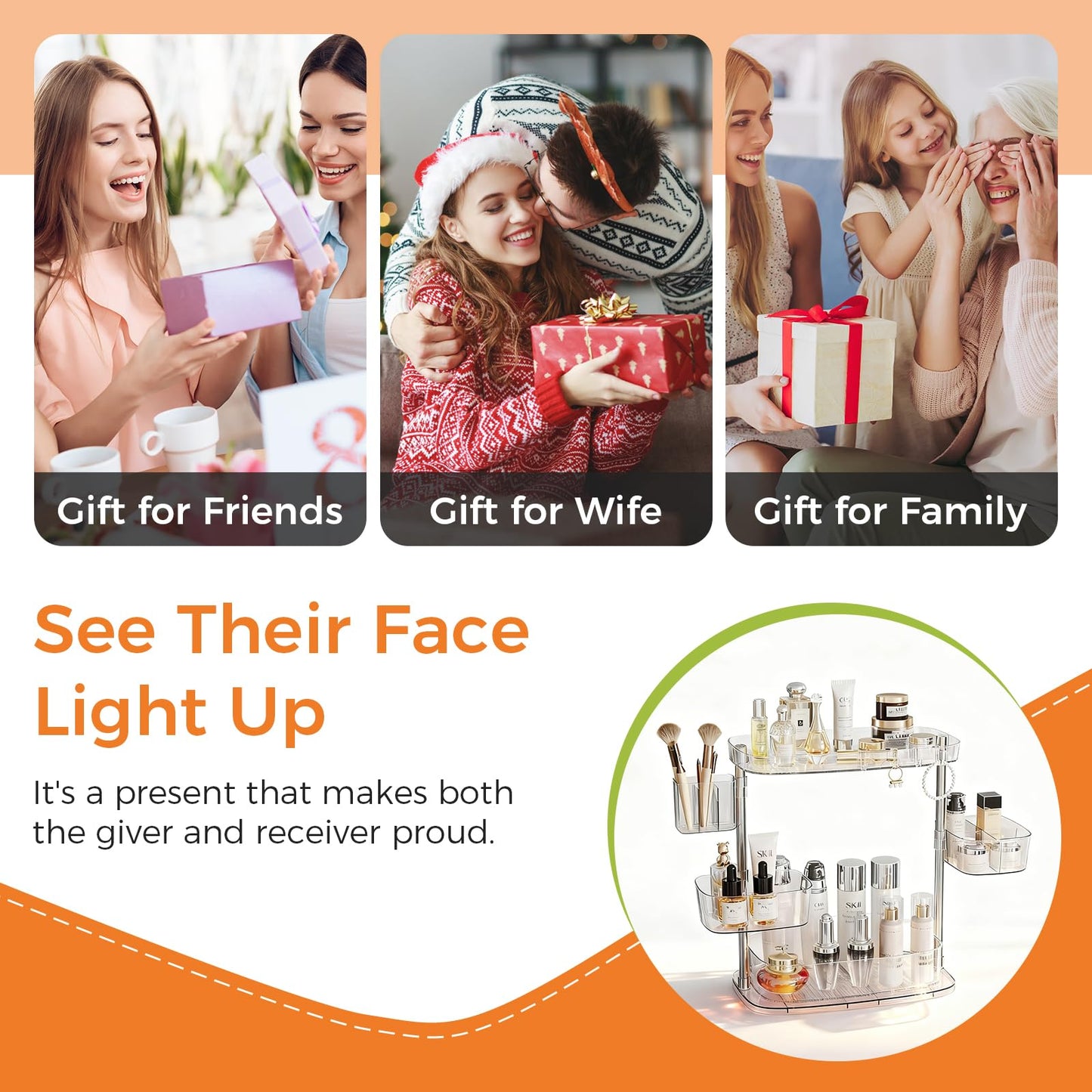 YOSHIONAL Rotating Makeup Vanity Organizer, Bathroom Countertop Cosmetic Skin Care Storage,Cosmetic Display Case with Brush Holder,for Skincare Perfume Cosmetics,Detachable Hanging Trays & Hooks