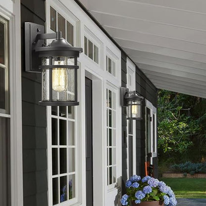 Dusk to Dawn Outdoor Wall Lighting Outdoor Wall Lantern with Sensor Exterior Wall Light Anti-Rust Porch Light Fixtures Wall Mount Waterproof Wall Sconce with Clear Seeded Glass for Garage Patio