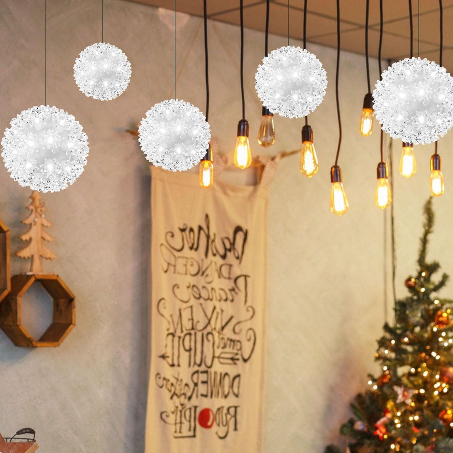 Christmas Lights Ball 5.5" Sparkling Outdoor Hanging Sphere Lights Twinkling Lights 50 LED Starlight Sphere Soft Twinke Lighted Ball Hanging Lights for Tree Porch Decorations, Cool White - Twinkling