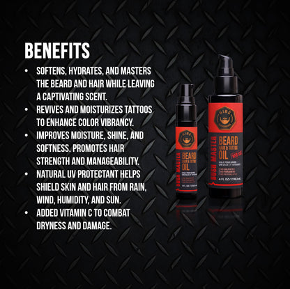 GIBS Beard, Hair & Tattoo Oil - Softens & Strengthens Beard Growth, Moisturizes Skin (4 Scents, 2 Sizes)