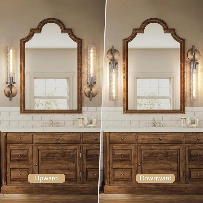 Brass Sconces Wall Lighting 19.48" with Rippled Glass Shade, Solid Knurled Brass Wall Sconces, Vintage Industrial Sconce Lamps for Bedroom Bathroom Entryway & Staircase Mirror Decor(Including Bulb)