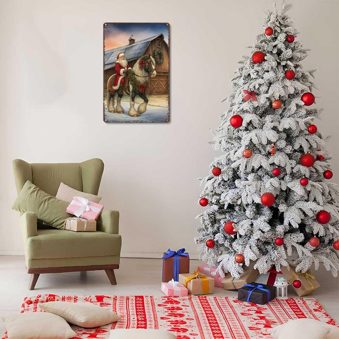 Retro Christmas Tin Sign 8x12inch Vintage Style-Holiday Metal Wall Art for Pub Bar Club Display