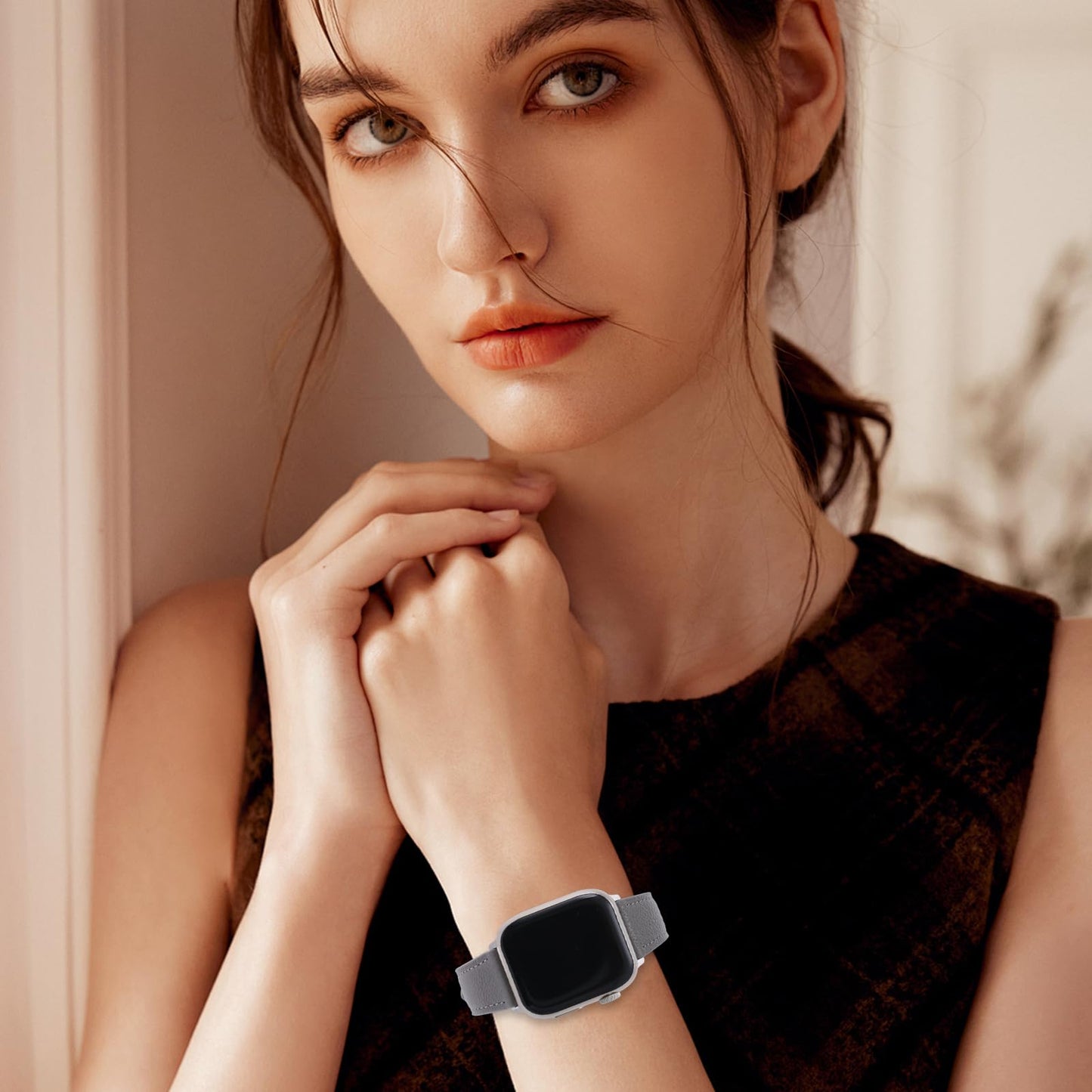 Thin Slim Soft Goatskin Women Leather Watch Bands for Apple Watch 38mm 40mm 41mm 42mm, Small Wrist Watch Band Lightweight Elegant Replacement Straps Compatible with iWatch SE 11 10 9 8 7 6 5 4 3 2 1