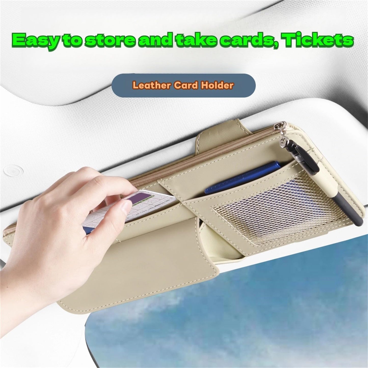 WiiLemz Car Visor Organizer, Multi-Pocket Sunvisor Storage with Sunglass Holder, Document Holder and Visor Card Clip, Fit for AUTO SUV & Truck, Leather Car Accessories Interior (Grey)
