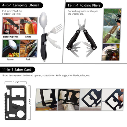 Emergency Survival Kit, 151 Pcs Survival Gear First Aid Kit, Outdoor Trauma Bag with Tactical Flashlight Knife Pliers Pen Blanket Bracelets Compass for Camping Earthquake or Adventures (Black)