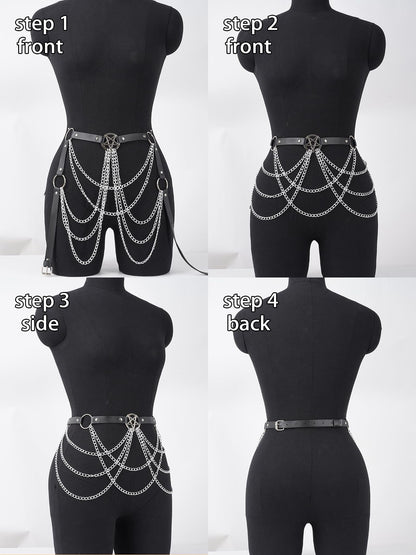 WARANDOD Rave Waist Chain Belt Punk Black Leather Body Accessories Adjustable Body Jewelry Goth Belt for Women (Fits Waist 29.92IN-39.76IN)