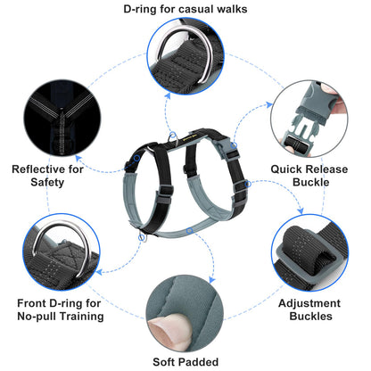 Plutus Pet No Pull Dog Harness, Adjustable Nylon Harness with Soft Padding, Reflective and Heavy Duty Dog Harness for Small, Medium, Large Dogs(Black, M)
