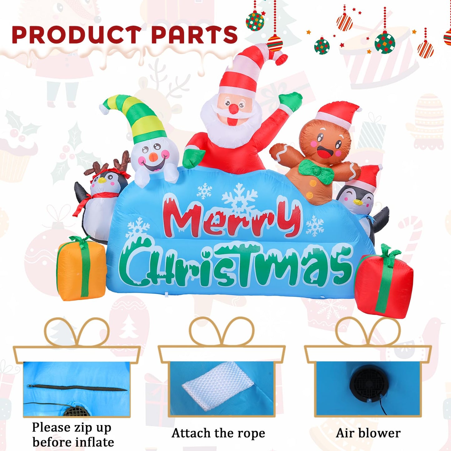 MUMTOP 7.5FT Long Christmas Inflatables Outdoor Decorations, Inflatables Santa Snowman Gingerbread Man Penguins Blow up Merry Christmas Yard Decorations Built-in LED Lights for Outdoor Party Holiday