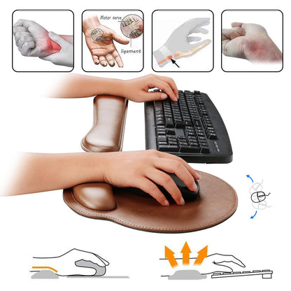 RICHEN Ergonomic PU Leather Keyboard Wrist Rest and Mouse Pad with Wrist Support, Memory Foam Set for Computer/Laptop,Gaming and Office, Comfortable for Easy Typing & Pain Relief (PU Brown)