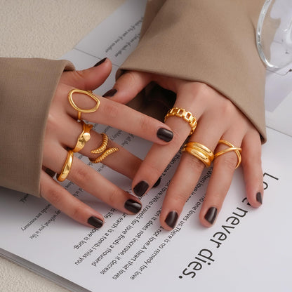 FAXHION 12PCS Gold Stackable Rings Set for Women, 18K Gold Plated Open Stacking Knuckle Ring, Adjustable Chunky Signet Band Statement Ring for Gift