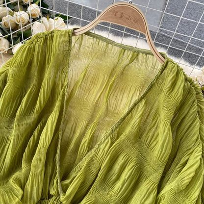 Bell Sleeve Tops for Women Dressy Tops for Evening Wear Lace Blouses for Women (Green,One Size,One Size)