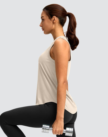 SANTINY Women's Sleeveless Workout Tops Lightweight Tennis Yoga Athletic Running Shirts Racerback Tank Tops for Women (Cream_M)