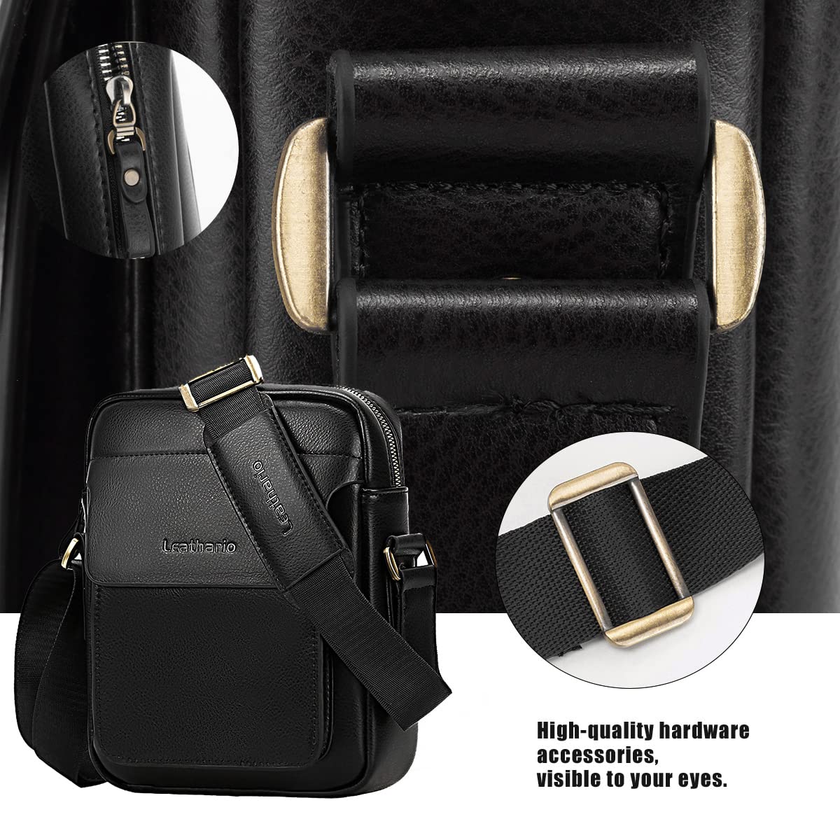 Leathario Crossbody Bag For Men Vegan Leather Shoulder Messenger Purse Sling Satchel Bag For Work Business Travel