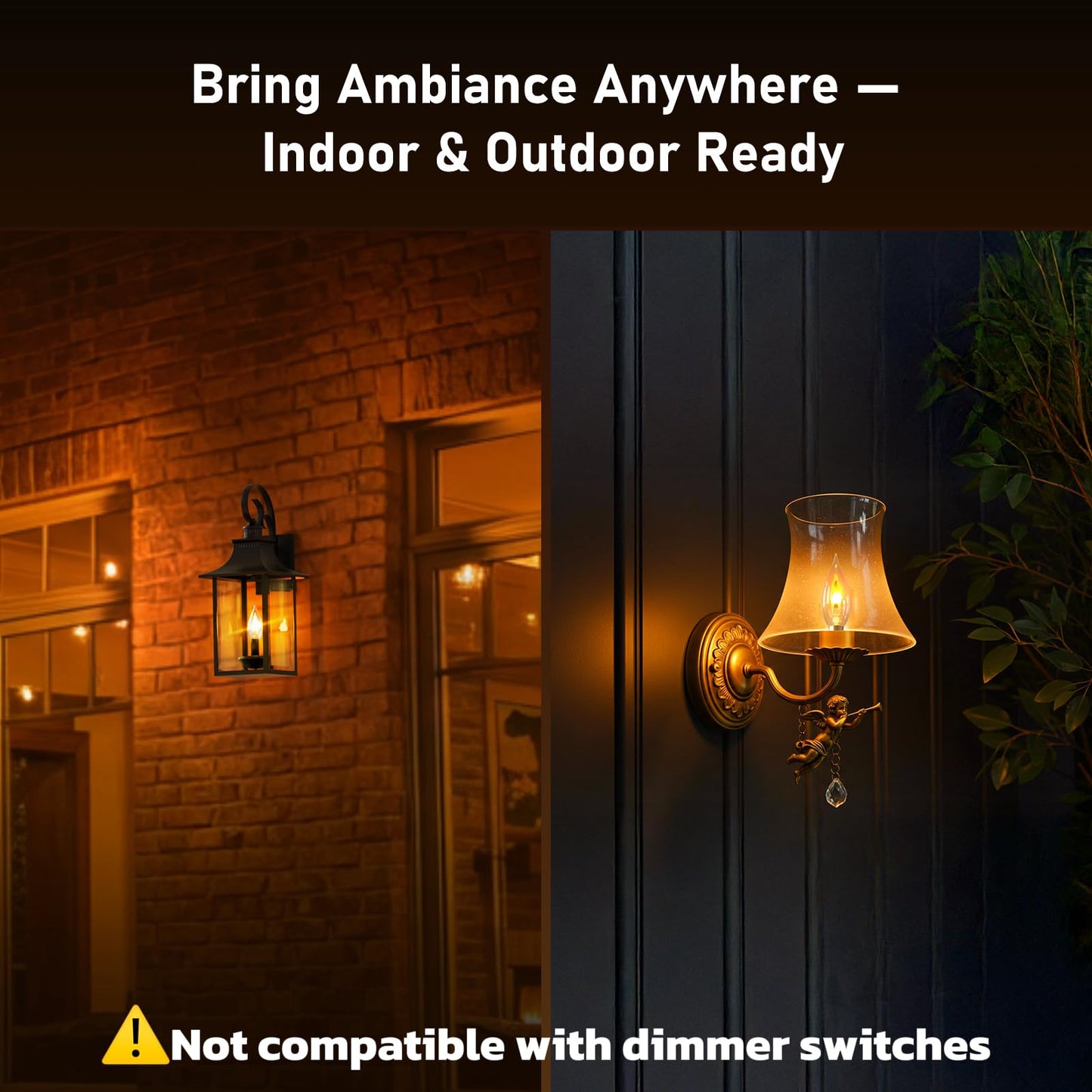 Hompavo Upgraded Flame Light Bulbs, E12 Chandelier Base Candelabra Flickering Fire Light Bulb, Clear Candle Light for Halloween Christmas Party Porch Indoor Outdoor Home Decorations - C35/2 Pack