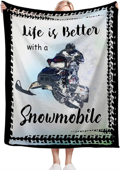 Snowmobile Blanket Decor Gifts for Snowmobile Lover, Flannel Fleece Fuzzy Snow Mobile Throw Blankets, Soft Warm Cozy Plush Sport Blanket Stuff Decoration for Kids Adult 50"x40"