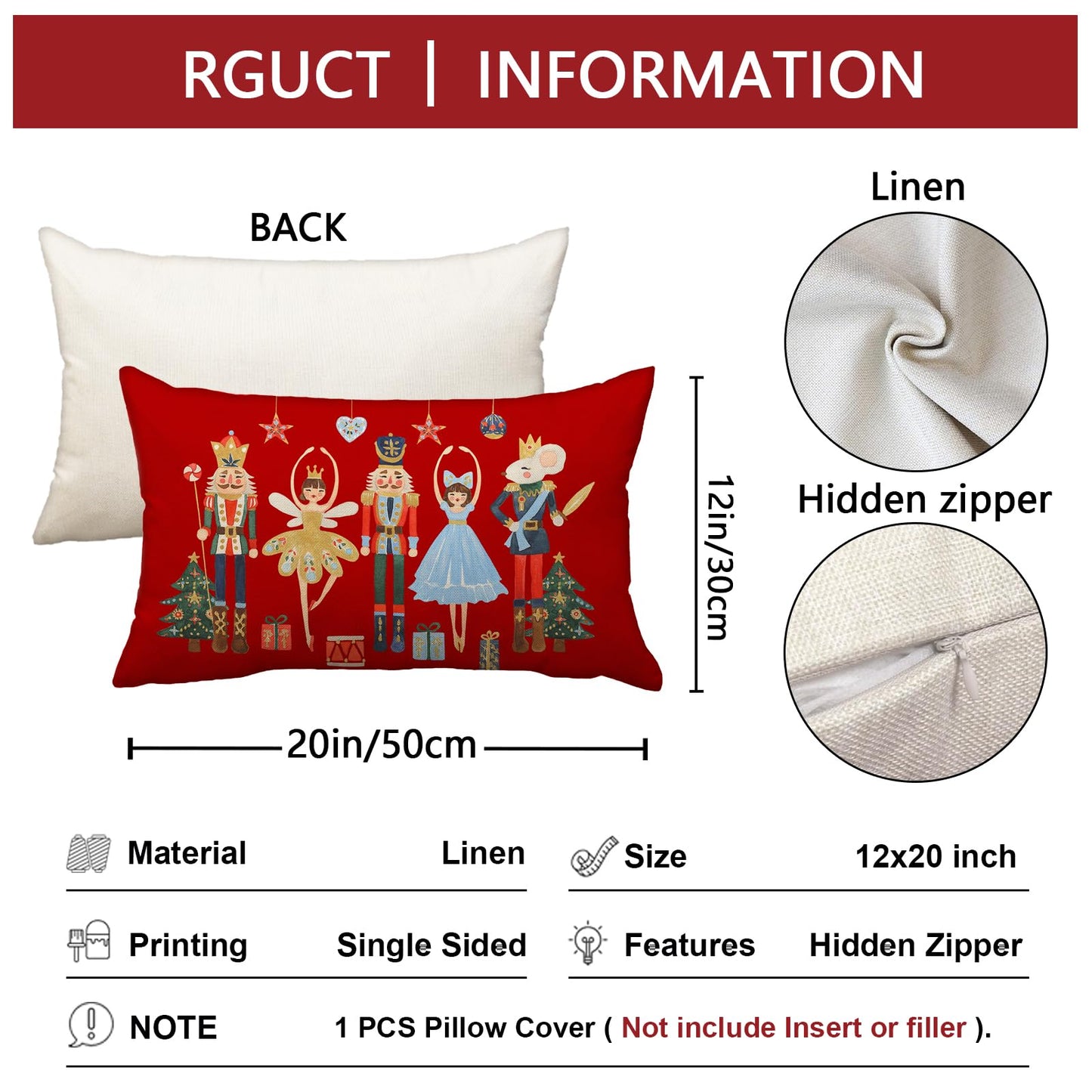 Rguct Christmas Pillow Covers 12x20 Inch Red Nutcracker Christmas Decor Winter Holiday Party Cushion Case Decoration for Sofa Couch