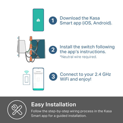 Kasa Smart Light Switch HS200, Single Pole, Needs Neutral Wire, 2.4GHz Wi-Fi Light Switch Works with Google Home, UL Certified, No Hub Required, White