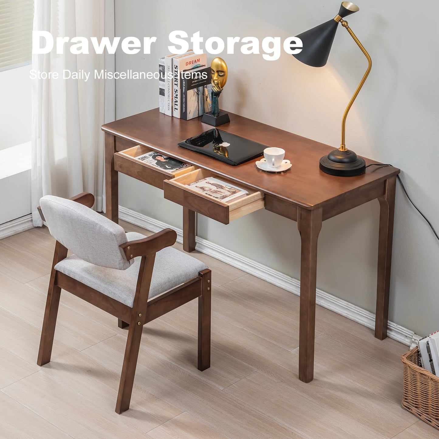 ODCVKRT Solid Wood Desk with Drawers, Small Computer Desk for Small Spaces, Gaming Study Home Office Desks for Work, Student PC Desk for Bedroom, Escritorios para Cuartos